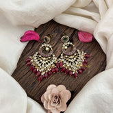 Vriksham Unique Half Moon Style Earrings-Red Bead-G19205